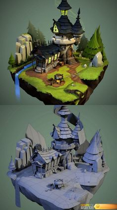 Disneysea Tokyo, Cartoon Building, Floating Island, Low Poly Games, Bg Design, Cartoon House, 3d Concept, 3d Architecture, Isometric Art