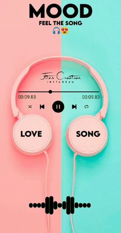 two headphones with the words mood and love on them, next to each other