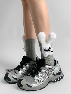 Step up your Kawaii fashion game with these charming black/gray socks. Each sock features an adorable plush bunny decoration on the side. The delicate bowknot details further enhance the sweet and stylish look. Male Steampunk, Gray Socks, Steampunk Fashion Female, Bunny Black, Steampunk Fashion Male, Gothic Skirts, Grey Socks, Steampunk Accessories, Bunny Plush