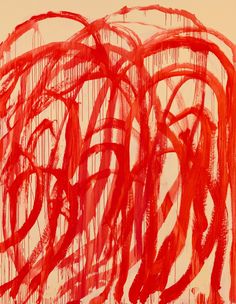 an abstract painting with red lines on it