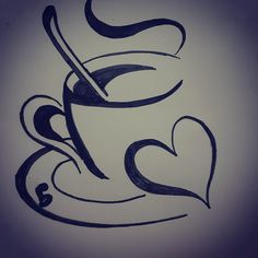 a drawing of a coffee cup with a spoon in it