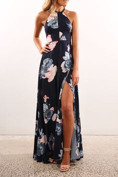 Mirila Dress Navy Sukienki Maksi, Cherry Print Dress, Short Beach Dresses, Short Dress White, Boho Dresses Long, Maxi Dress Outfit, Floral Dresses Long, Chiffon Maxi, Boho Maxi Dress