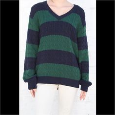 Price Firm Navy Blue And Dark Green Stripes / Oversized Fit Goth Outfit, Oversize Pullover, Streetwear Fits, Preppy Girl, Dress Sweater, Y2k Clothes, Sweater For Women, Girls Stripes, 90s Grunge