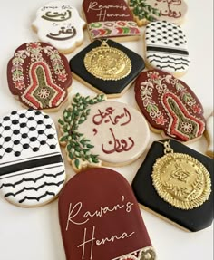 decorated cookies with arabic writing on them