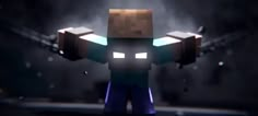 a minecraft character standing in the middle of a dark room with his arms outstretched