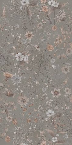 a wallpaper with flowers and birds in grey, pink, yellow and white colors