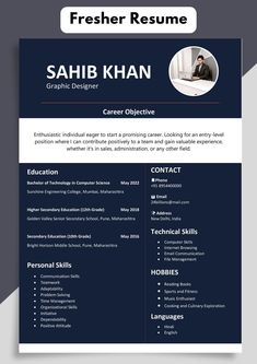 a professional resume template with blue and black colors, including the cover letter for an image