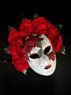 Red rose floral mask with embroidered detailing, inspired by Venetian style, displayed on a black background Rose Masquerade Mask, Masquerade Mask Aesthetic, Day Of The Dead Masks, Masquerade Mask Women, Couples Masquerade Masks, Floral Mask, Becoming A Tattoo Artist, Rose Mask, Mask Aesthetic