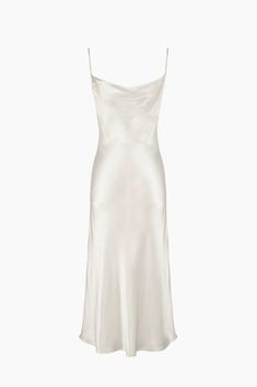 A timeless style perfect for any bridal occasion, the Silk 90's Style White Slip Dress from Sleeper is a bias cut midi that flatters any size. Soft cowl neckline and adjustable spaghetti straps. Fully lined. Slip into this for your wedding after-party look. White Satin Dress, White Silk Dress, Dancer Dress, White Dress Formal, White Slip Dress, Silk Dress Long, Timeless Dress, Maxi Slip Dress, Silk Slip Dress