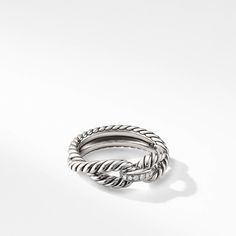 David Yurman's iconic Cable motif beautifully adorns a universal symbol or shape, creating a modern talisman meant to be collected, combined and treasured. Sterling Silver Pave diamonds, .05 total carat weight Ring, 8mm Style Number: R14038DSSADI45 David Yurman Ring, Loop Bands, Bridal Engagement Rings, Diamond Sizes, High Jewelry, David Yurman, Moissanite Engagement Ring, Moissanite Engagement, Chain Pendants