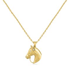 14K HORSES HEAD PENDANT 3 DIAMONDS 0.04CT 18 INCH CHAIN Horse Pendant Necklace, Horses Head, Horse Necklace, Horses Pendant, Head Shapes, Pendant Design, Horse Head, Semi Precious, Diamond Cuts