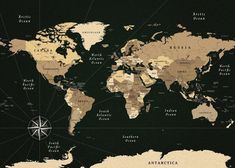 a world map with all the countries and their major cities on it's black background