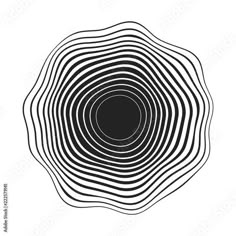 a black and white circular design with wavy lines