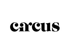 the word circus written in black on a white background