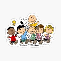 a group of cartoon characters sticker on a white background with the words, peanuts