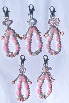 Pink keychains to use on your handbags, as an accessory, or anything you can hook them onto !! $12.50 each Pink Keychains, Keychain Beads, Pink Key, Pink Keychain, Handbag Charms, Hairdo For Long Hair, Add Ons, Pink Bracelet, Key Chains