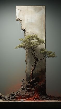 a bonsai tree growing out of the side of a cliff