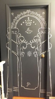 the door is painted with chalk and white paint