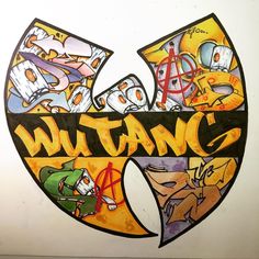 an image of the word titans painted on a white wall with cartoon characters in it