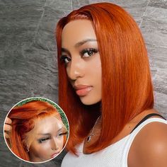 PRICES MAY VARY. 🍊13x4 Ginger wig lace front human hair bob wig in vibrant #350 ginger color,made by 9A grade real ginger human hair wig color toned while net & lace unstained,ginger frontal wigs human hair wigs for black women double drawn constructed, no shedding 🍊Ginger HD lace front wigs human hair 13x4 lace frontal ginger bob wig,vibrant bright #350 ginger orange wig human hair is giving vibes, HD lace blend in any skin tone easily save you from time or trouble to style ginger human hair Ginger Bob, Ginger Wig, Bob Wigs For Black Women, Frontal Bob, Kort Bob, Hair Ginger, Wig Lace Front, Glueless Wigs, Wig Lace