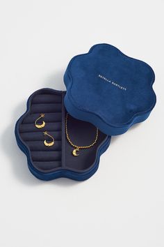 Navy Velvet Wavy Shaped Mini Jewellery Box | Estella Bartlett – Estella Bartlett Velvet Jewellery Boxes, 60s Jewelry, Travel Jewellery Box, Jewelry Box Design, Luxury Jewelry Box, Personalized Jewelry Box, Velvet Jewelry, Bracelets And Necklaces, Navy Velvet