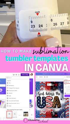 a person holding up a white container with the words how to make sublimation tumbler templates in canva