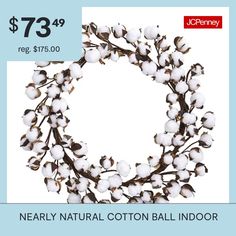 a cotton ball wreath with the words nearly natural cotton ball indoor $ 73 99