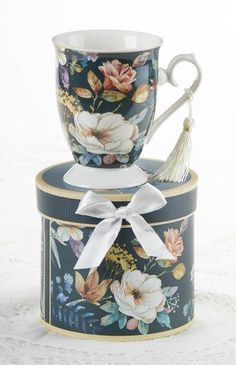 English Camellia Porcelain Mug in Matching Gift Box - Only 1 Left!-Roses And Teacups Teacher Candle Gift, Gift Closet, Personalized Candy Bar Wrapper, Personalized Candy Bars, First Birthday Favors, Tea Cup Collection, Colorful Florals, Fair Food