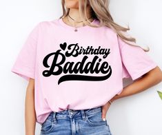 Birthday Baddie T-Shirt IMPORTANT: Please Review Before Placing Your Order ⚠ Processing time is approx 1-8 business days (there may be exceptions during holiday seasons). Delivery time is based on your shipping type selection and location. Please check the estimated delivery times at checkout and upgrade the shipping at checkout if you need it sooner. ⚠ All items are made-to-order. Because of the nature of these items, unless they arrive damaged or defective, we cannot accept return or exchange. ⚠ Please review the all size charts displayed in the product images. ⚠ Please note that the sizing chart includes the measurements of one side of the shirt, not the circumference. ⚠ Sizing might differ 1" (+-) from brand to brand. We recommend you to size up of you're between two sizes. Product Fea Birthday Baddie, Birthday Queen Shirt, Birthday Vibes, Queen Shirt, Birthday Queen, Queen Shirts, Birthday Girl Shirt, Birthday Tshirts, Tshirt Ideas