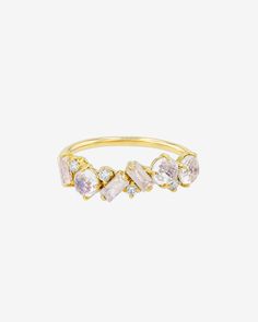 Kalan By Suzanne Kalan Amalfi Blend Rainbow Moonstone Half Band in 14k yellow gold Diamond Top, Baguette Cut, Color Swatches, Moon Stone, White Diamonds, Amalfi, Rainbow Moonstone, Diamond White, Rose Gold Ring