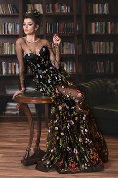 Gaun Tulle, Black Tulle Dress, Elegant Embroidery, Floral Dresses Long, Maxi Robes, Maxi Dress Evening, Dress Evening, Dress Prom, Bride Dresses