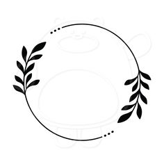 a black and white circular frame with leaves on the edges, in front of a white background