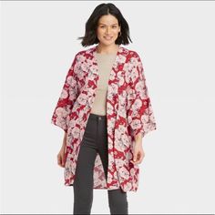 Nwt Knox Rose Red Floral Boho Kimono In “Bonfire” Size Xs/S. Brand New Never Worn. Super Cute Bohemian Style Floral Print, Fits Oversized And Super Flowy. Perfect To Wear Over Any Outfit To Dress It Up Or Down. Printed Kimono Jacket, Peasant Shirt, Floral Print Kimono, Scoop Neck Blouses, Bohemian Blouses, Rose Sweater, Wrap Jacket, Boho Kimono, Knox Rose