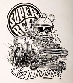 a drawing of an old school hot rod with the words saucer brat on it