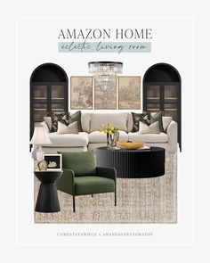 an advertisement for a living room with furniture and decor on the front, along with text that reads amazon home create living room