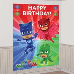 an image of a birthday banner with the words happy birthday and pj masks on it