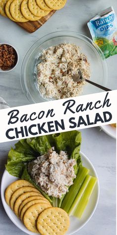 bacon ranch chicken salad on a plate with crackers