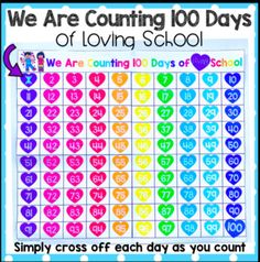 we are counting 100 days of loving school printable game for kids to play with