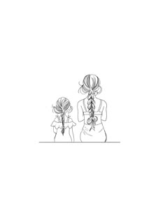 a drawing of two girls with long hair and braids on their heads looking at each other