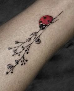 a ladybug sitting on top of a branch with flowers