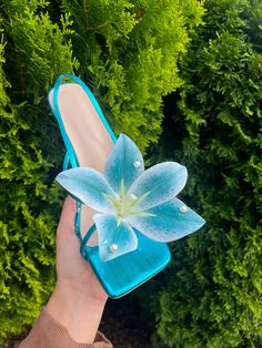 Custom shoes made to order. Click link to shop! Boss Lady Dress, Gala Shoes, Heels With Flowers, Aqua Heels, Sweet 16 Planning, Heels Dior, Pink Kitten Heels, Teal Heels, Pearl Heels