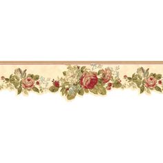 a wallpaper border with roses and leaves on it, along with a white background