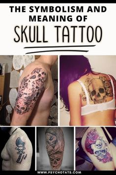 the symbols and meaning of skull tattoos are shown in this collage with different images