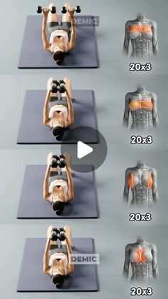 an image of a woman doing exercises with dumbbells on her chest and lower back