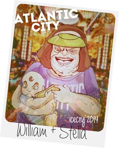 an image of a man holding a baby in his arms with the words atlantic city on it