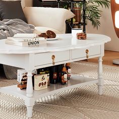 A coffee table with a retro American design. EXCEEB Color: White | EXCEEB American vintage coffee table simple storage 17.71 H x 51.18 W x 27.55 D in / brownWood in White | 27.55" L x 51.18" W x 17.71" H | Wayfair Coffee Table Simple, Vintage Coffee Table, Coffee Table Vintage, Vintage Coffee, American Design, American Vintage, Solid Wood, Coffee Table, Coffee