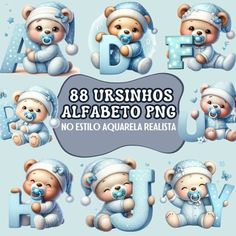 the alphabet is decorated with teddy bears and snowflakes