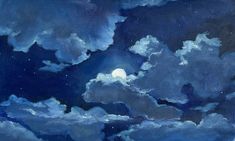 an oil painting of the night sky with clouds