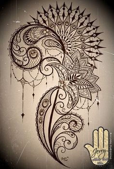 a drawing of a hand with an intricate design on it