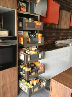 an organized pantry in a kitchen with lots of food